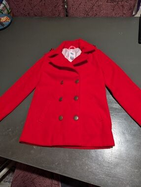 Old Navy Size 8 Girls Red Button down Peacoat EUC